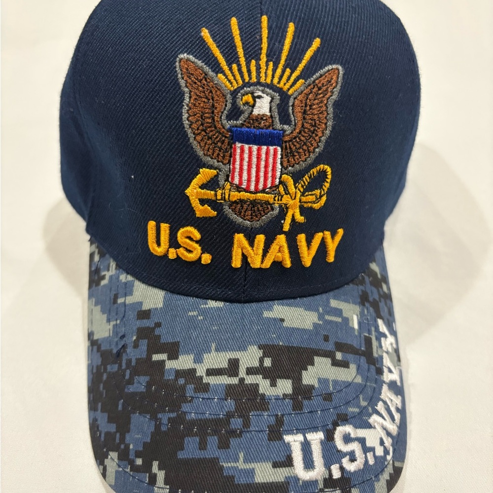 U.S. Navy Embroidered Camouflage Baseball Cap - Navy Blue